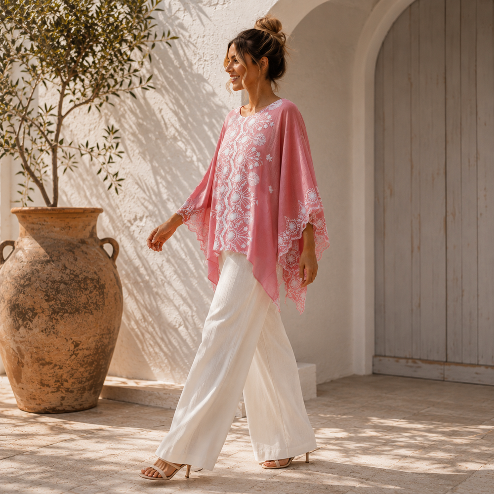 Pink Embroidered Maya Top Tunic Kaftan O/S 14-22