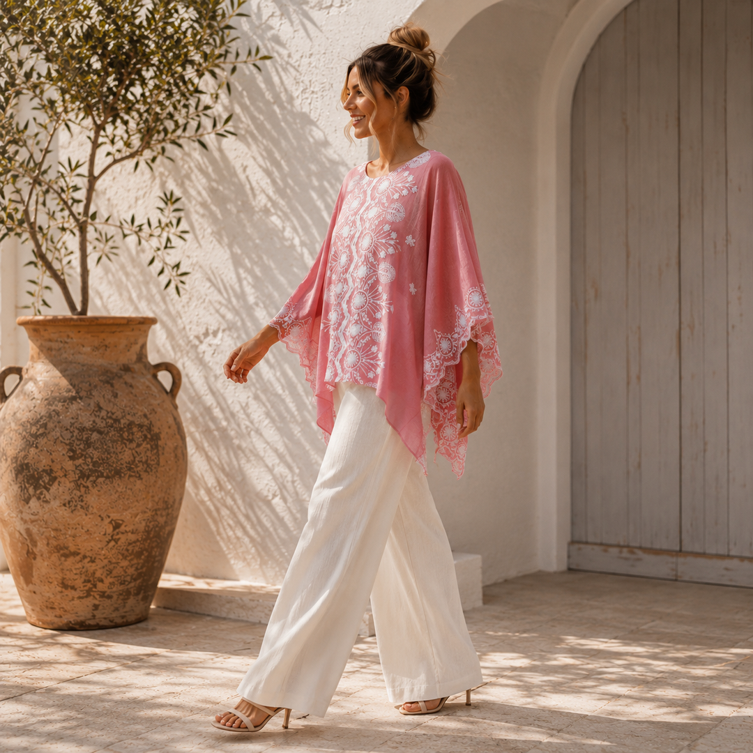 Pink Embroidered Maya Top Tunic Kaftan O/S 14-22