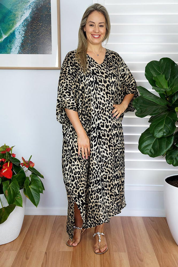 Animal Print Rayon Maya Kaftan Dress One Size Fits All 16 to 26