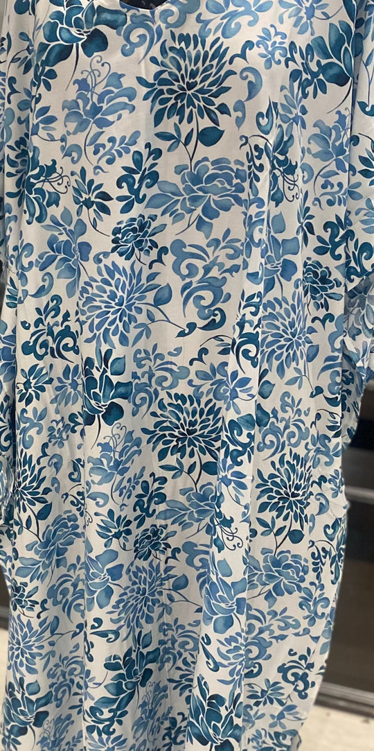 Maya Tropical White Rayon  Kaftan Dress O/S AU 12-22