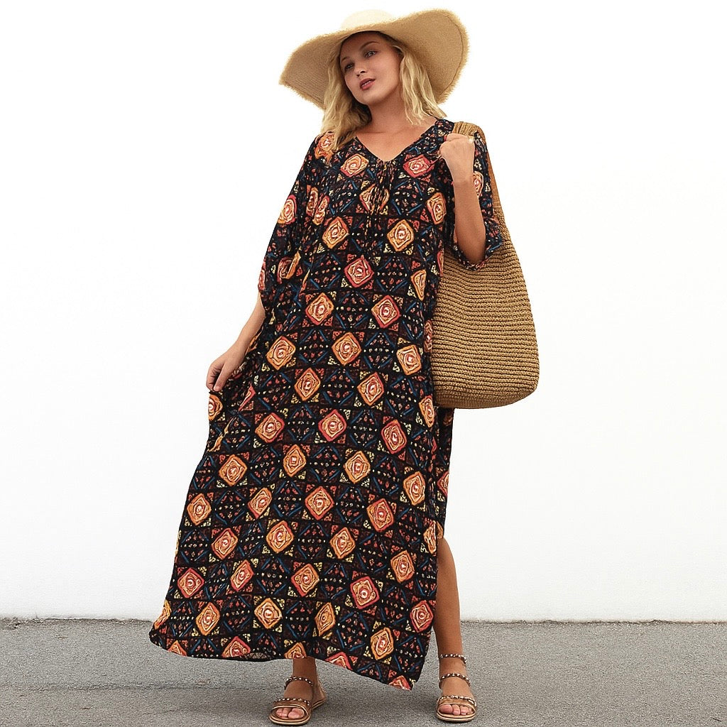 Maya Black Cool Breezy Bohemian kaftan - Sizes Available AU 14-30