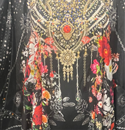 Black Floral Silk Mix Bling Kaftan.                                          Sizes Available AU 12-28