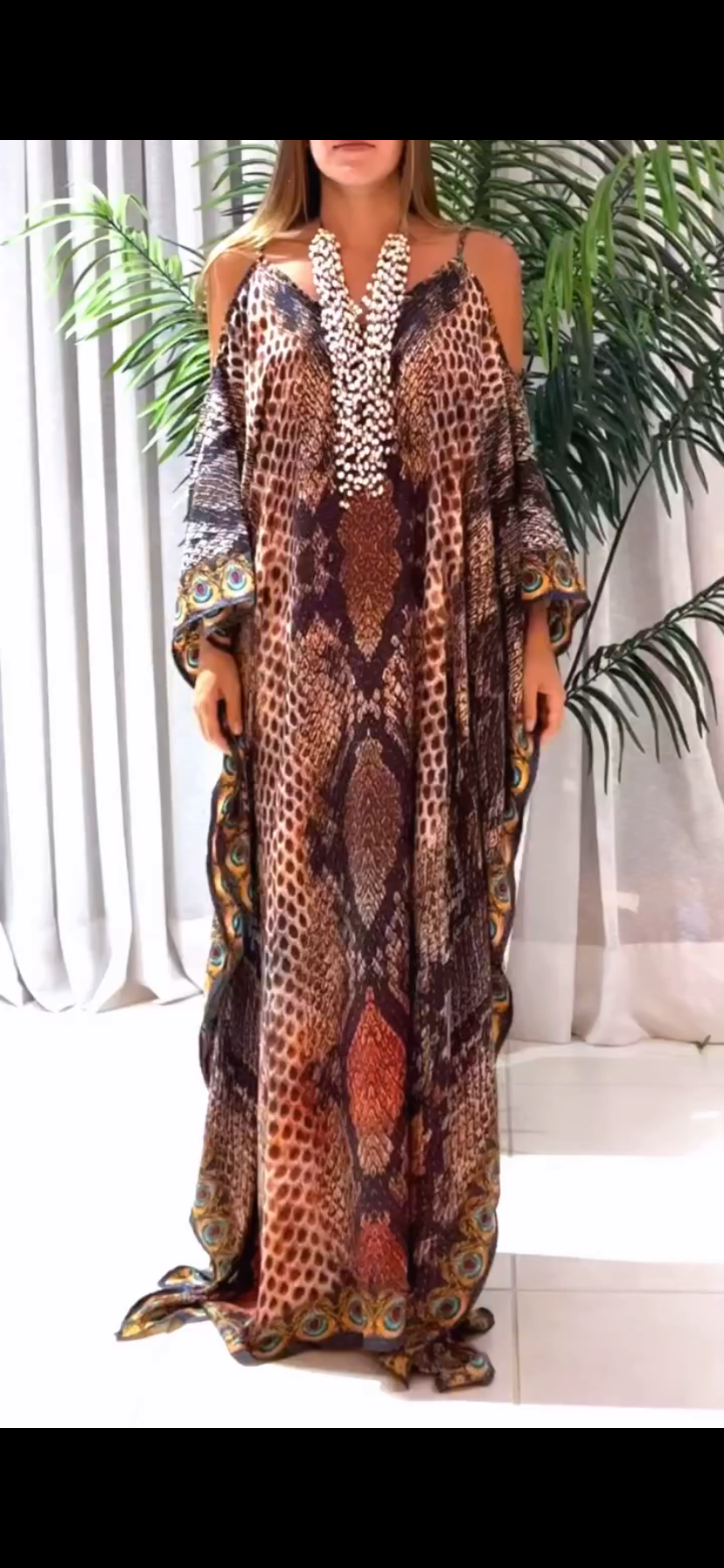 Coco Bella Animal Brown Sage kaftan 12-20- Cold Shoulder