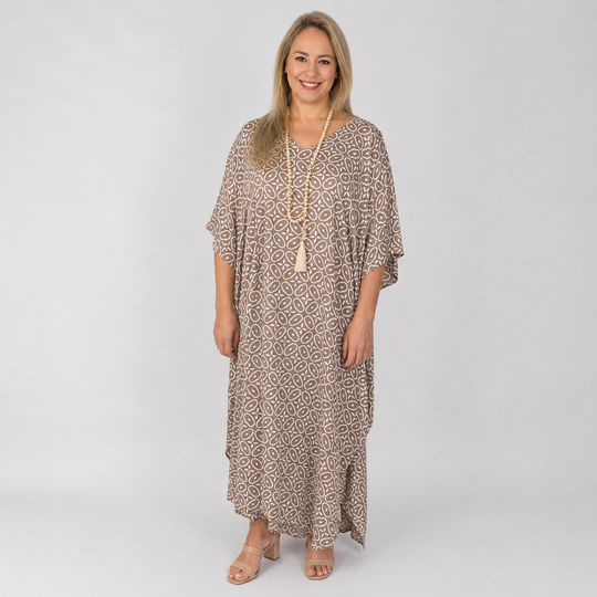 Taupe Links Maya Long Kaftan One Size AU 12-26