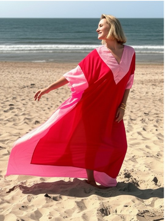 Maya Red Bamboo Cotton Resort wear Kaftan AU 12-20