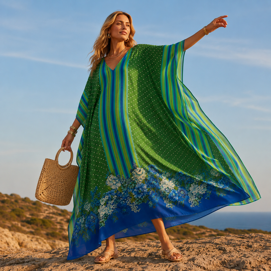 Maya Bliss Boho Green Blue kaftan - Sizes Available AU 14-32