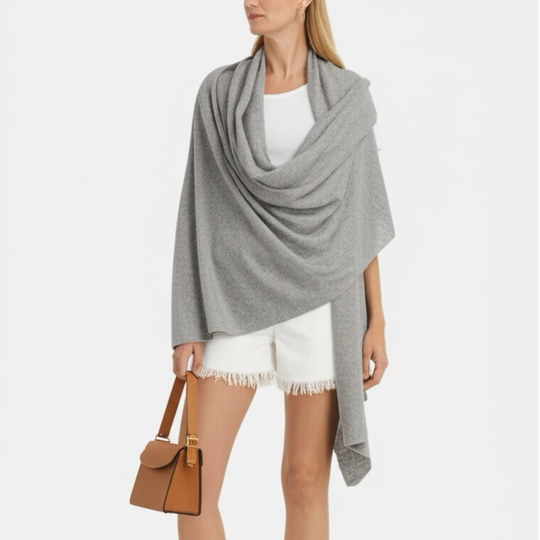 Julian Knitted Pure Grey Cashmere Shawl/ Wrap/ Scarf