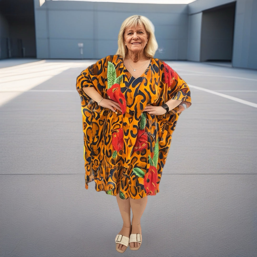 Maya Rayon Animal footprints Kaftan Top - Sizes Available AU 20-32