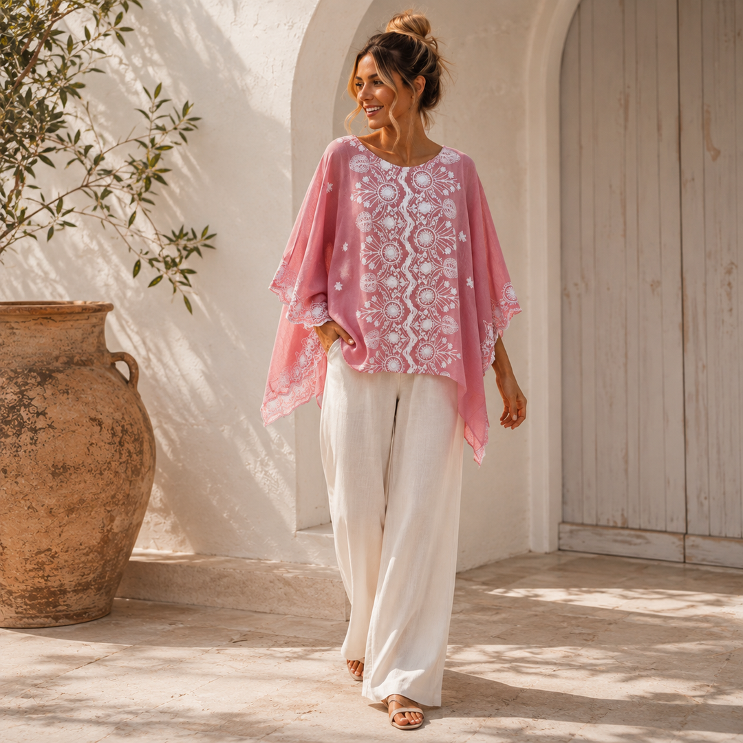 Pink Embroidered Maya Top Tunic Kaftan O/S 14-22