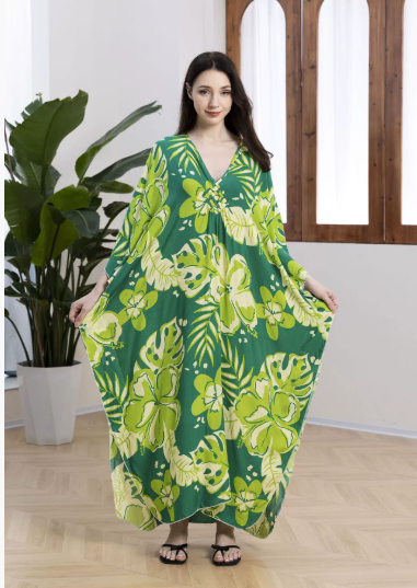 Maya Green Tropical Loose, Casual Kaftan -  AU 8-20