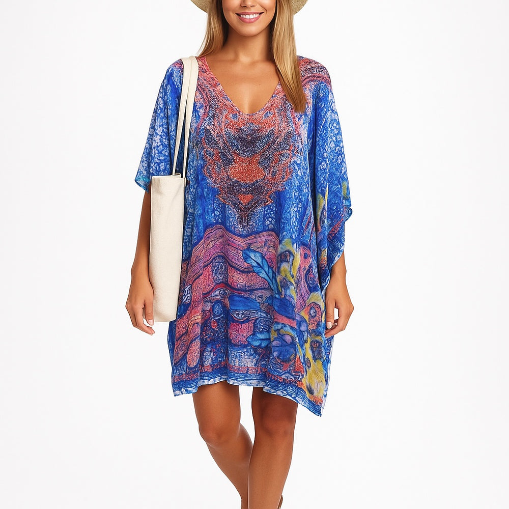 Kyra Relax Fit Bohemian Sheer Embellished  Kaftan Top One Size 10 to 22