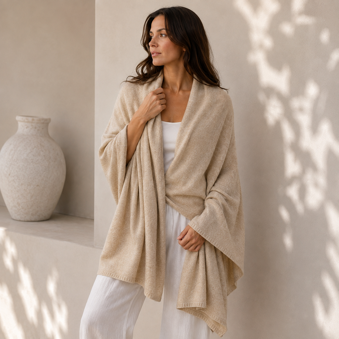 Julian 100% Cashmere Knitted 2 Ply  Extra large Travel Wrap/Shawl-Oatmeal