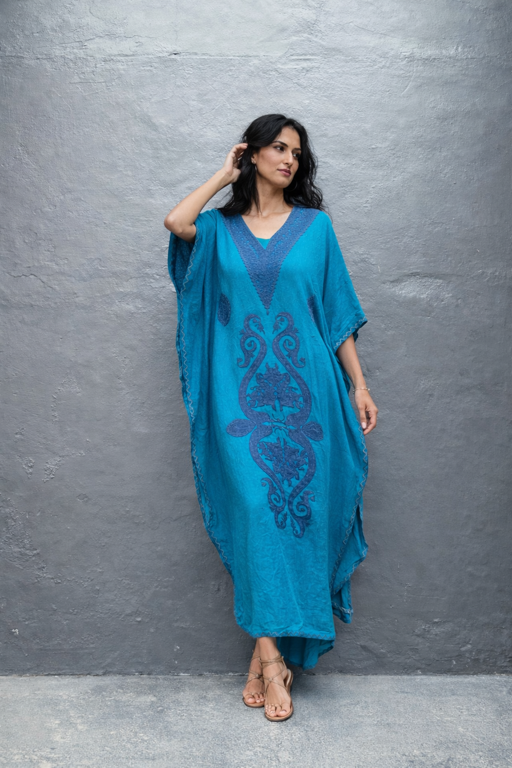Mia Embroidered Cotton Kaftan -O/S AU 10-18