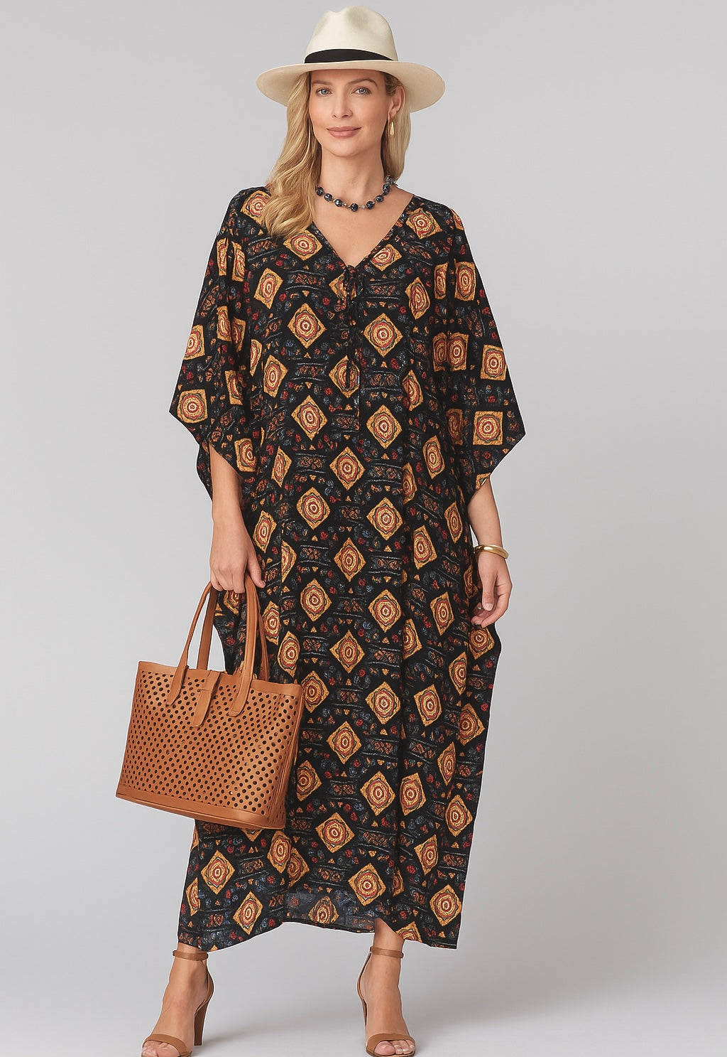Maya Black Cotton Boho Kaftan Dress- Sizes Available AU 14-30