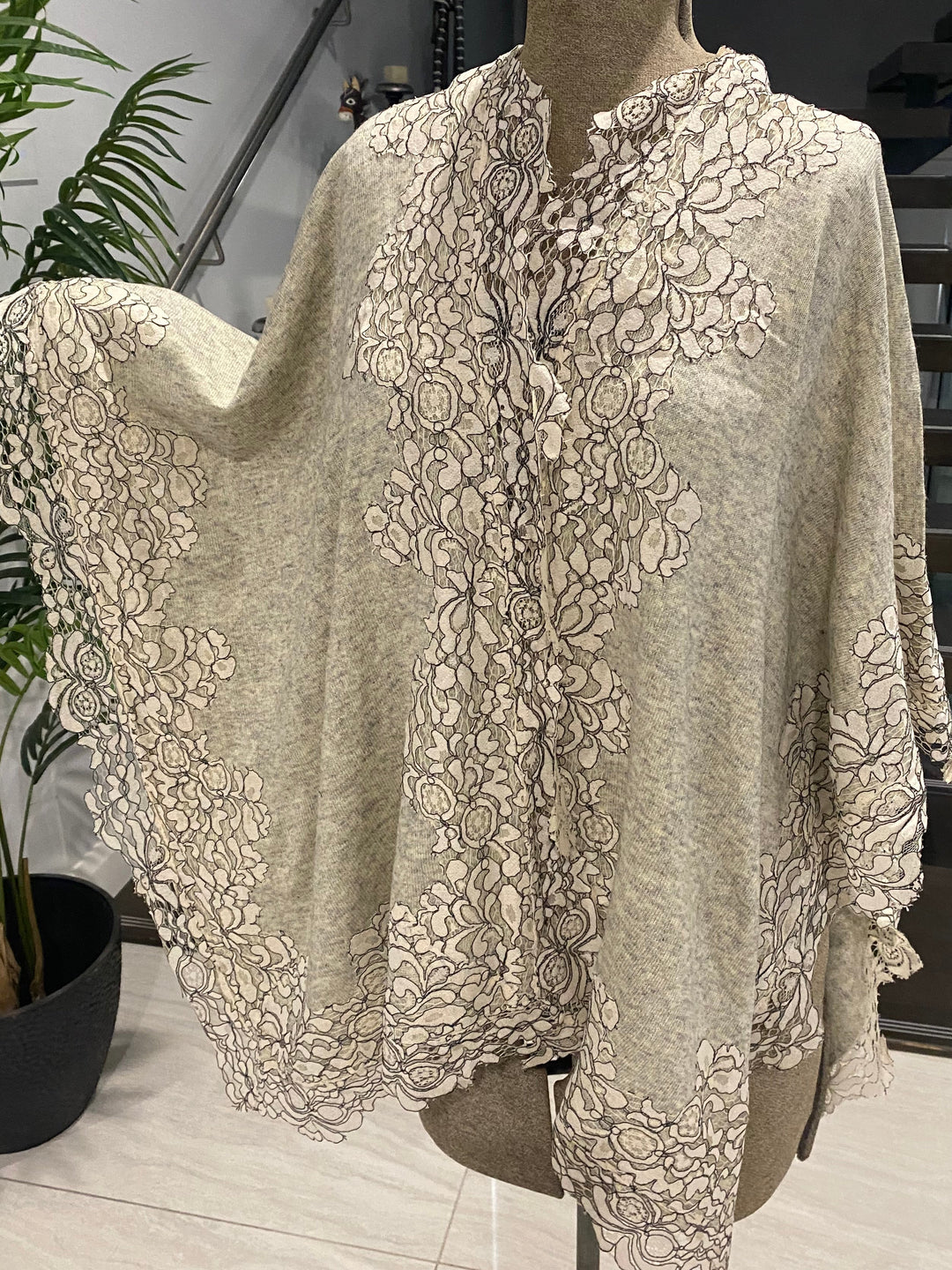 Julian 100% Cashmere Oversized Knitted Cape with Lace