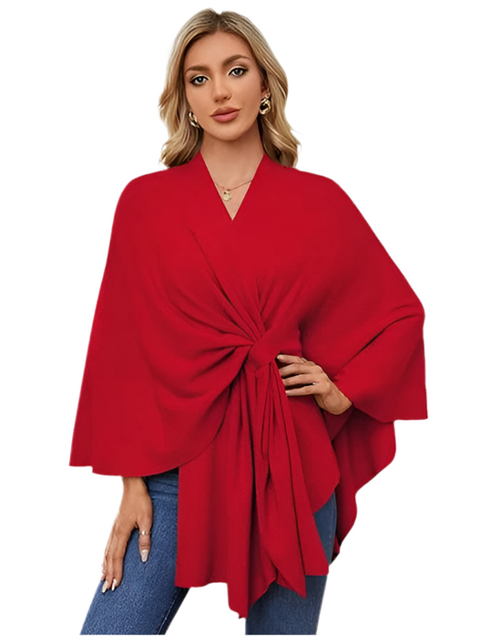 Red RITZY Front Closure Maya Winter Cardigan Poncho Sweater