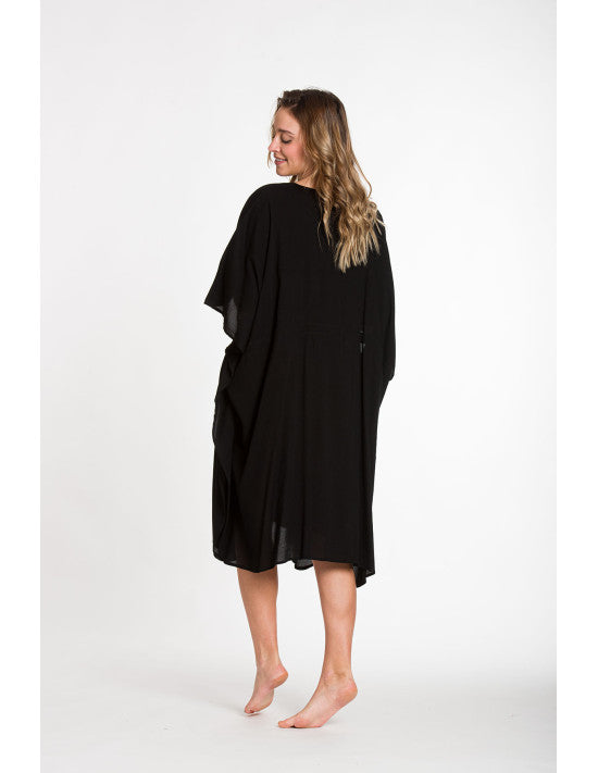 Black Midi Cotton rayon Maya Kaftan Tunic AU 14-30