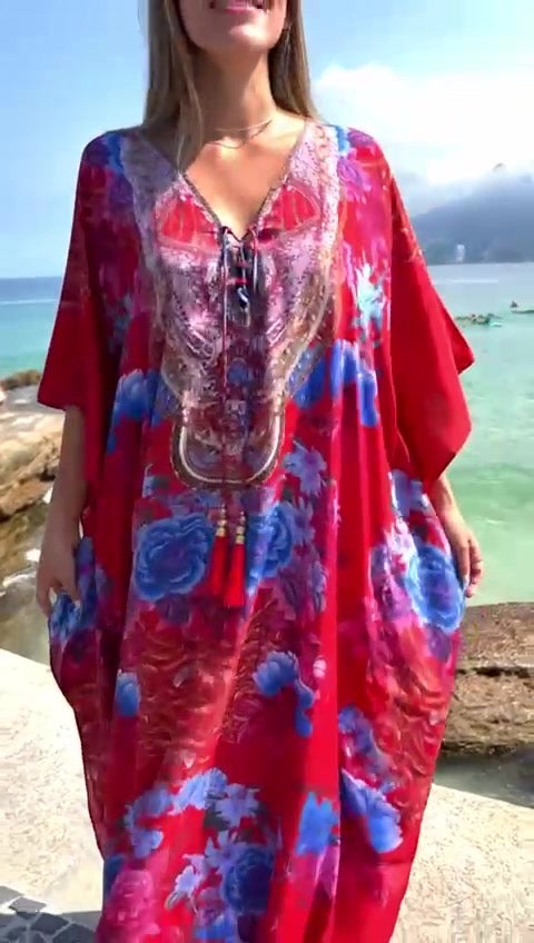 Red Floral Saga - Coco Bella Kaftan 12-20