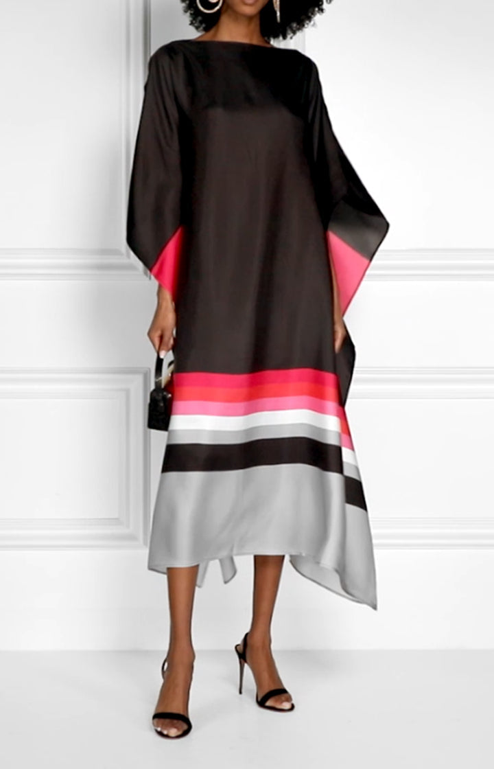 Black Soft Satin Lillie MIDI Kaftan Dress AU 10-18