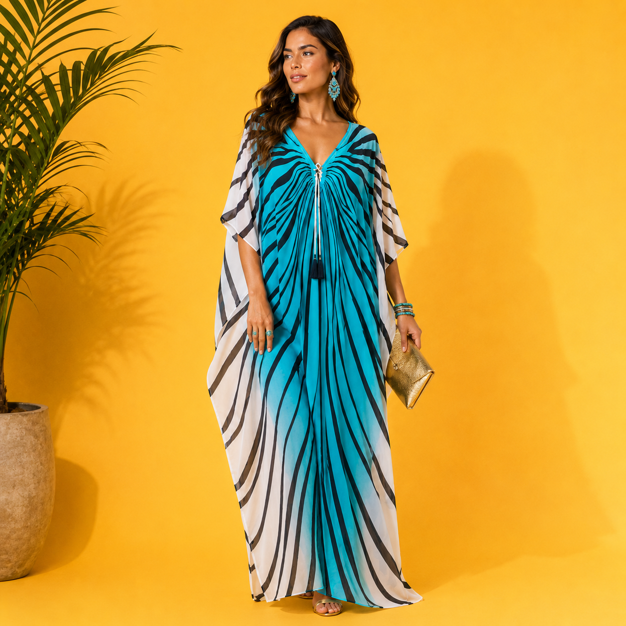 Coco Bella White Luxe Silk Azure Kaftan Sizes Available AU 14-28
