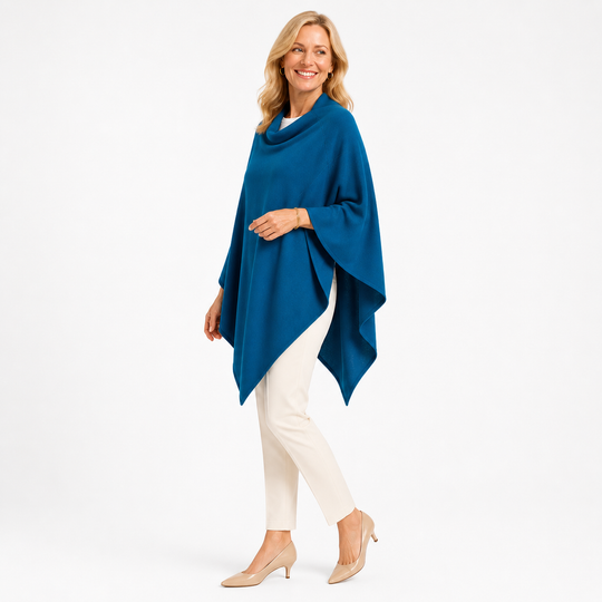Teal  Blue Wool Blend Poncho One Size AU 8-18
