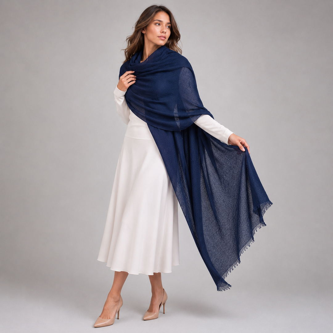 Navy Blue Julian 100% Ultra fine cashmere oversized scarf/ wrap/ shawl