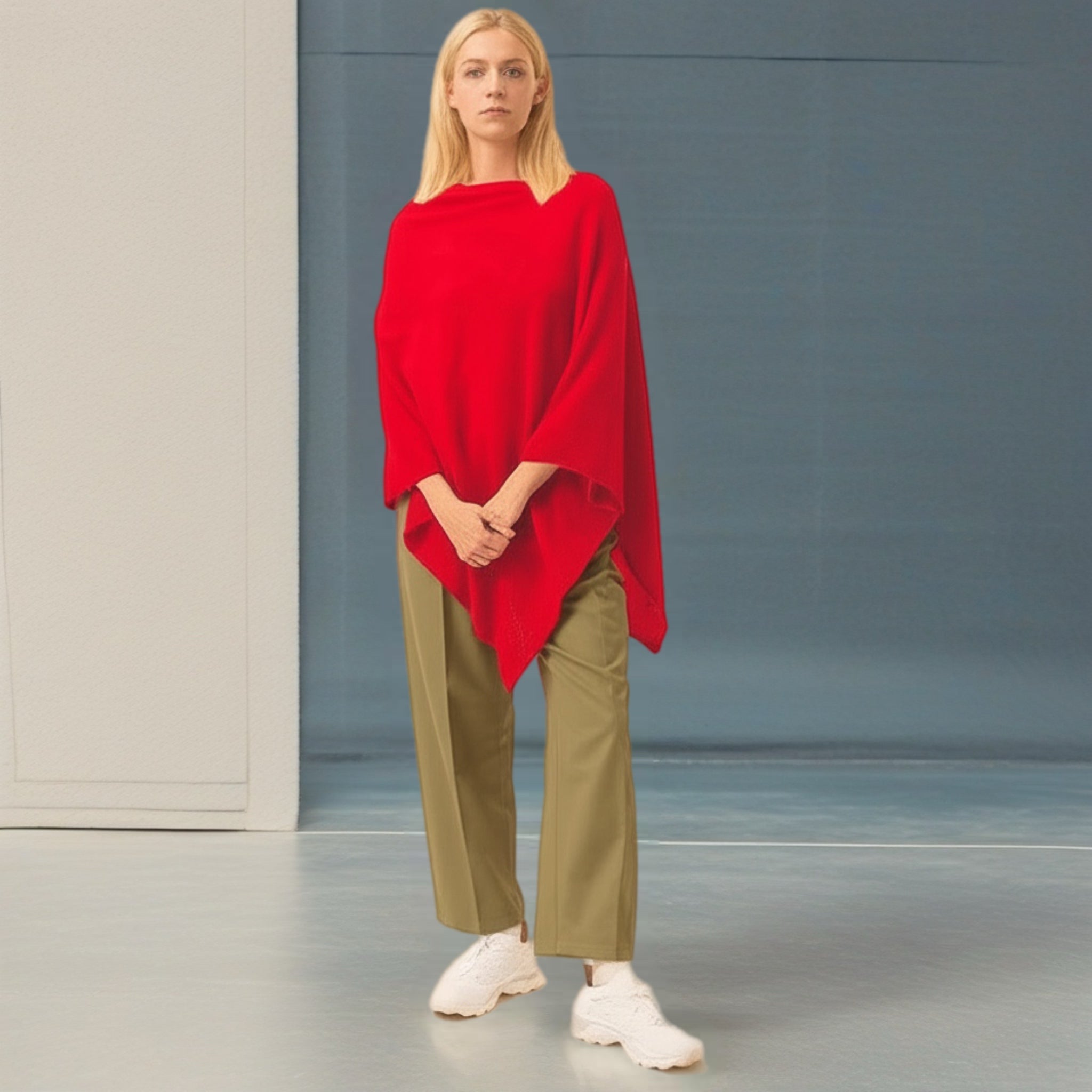 Women’s 100% Cashmere Red Julian Poncho