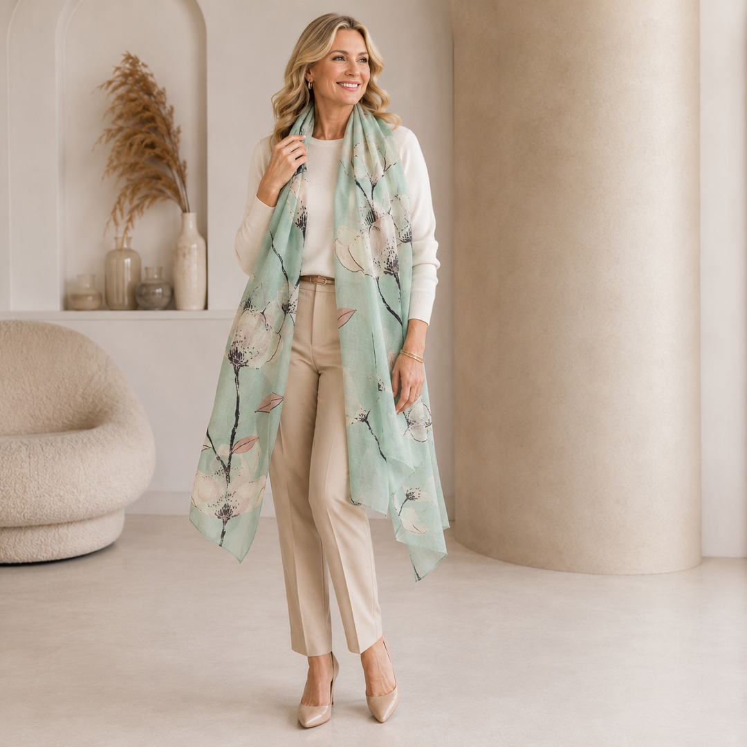 Cashmere Printed Wearable art Julian Ultralight Scarf-More Designs Available