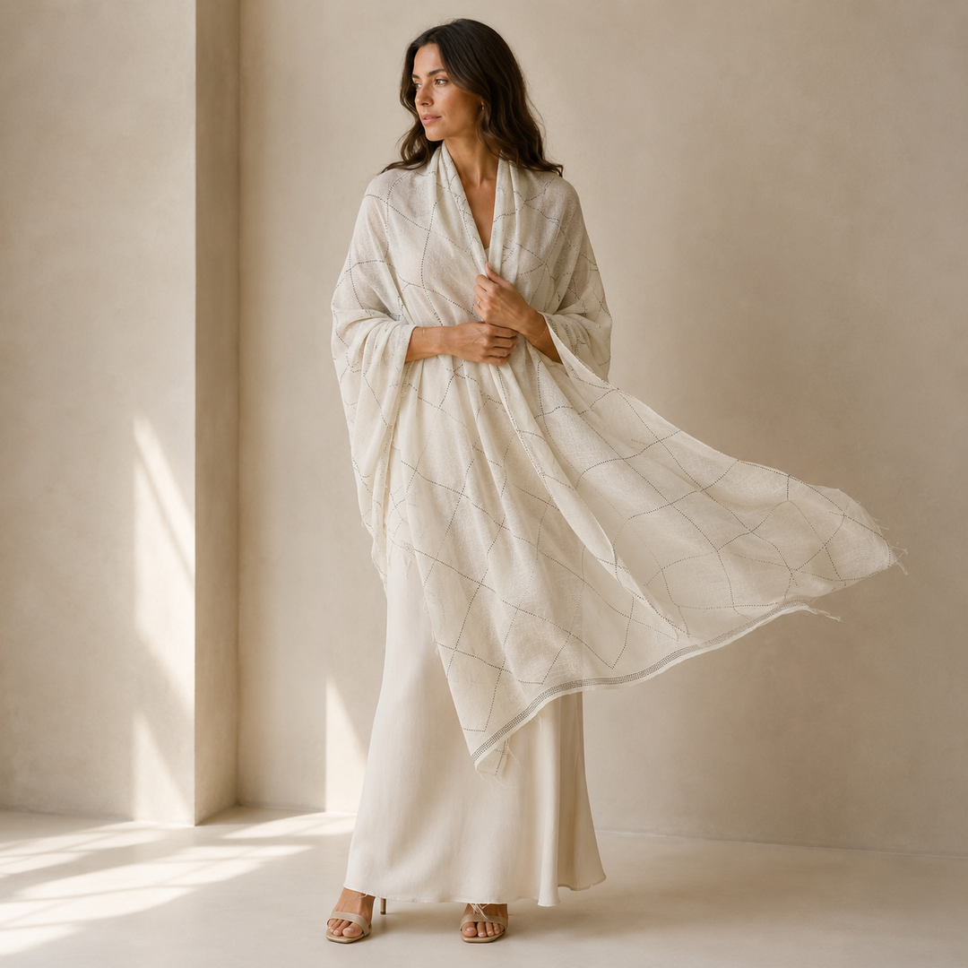 Julian Cashmere Bling Ivory Handwoven Wedding Wrap Shawl