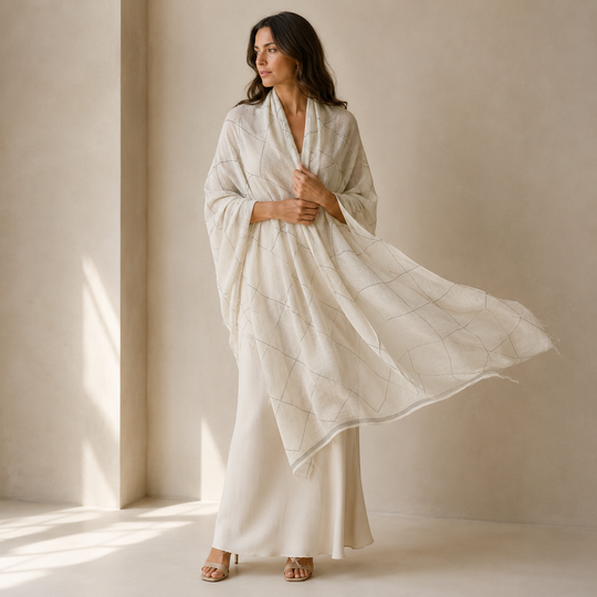 Julian Cashmere Bling Ivory Handwoven Wedding Wrap Shawl