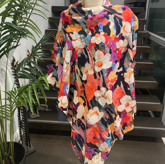 Cashmere Printed Ultra fine Julian Scarf-Artistic Bloom