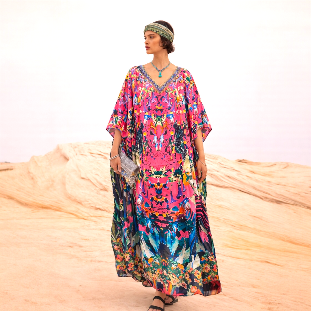 Royalz Maya Silk Mix Bling Kaftan.         Sizes Available AU 12-32