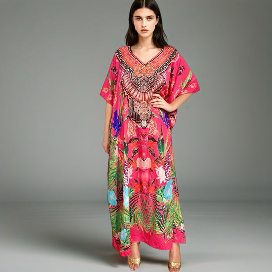 Maya Forest Fern Silk Mix kaftan Resort Wear-Sizes available Au12-32