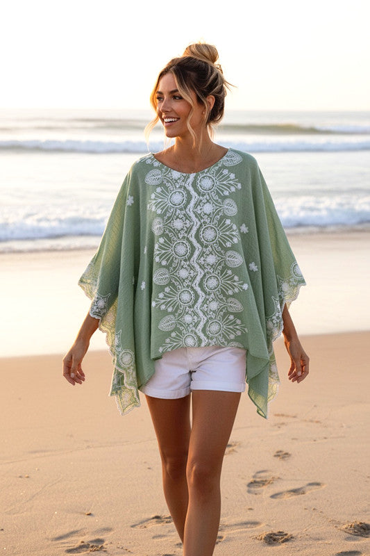 Matcha Embroidered Maya Top Tunic Kaftan O/S 14-22