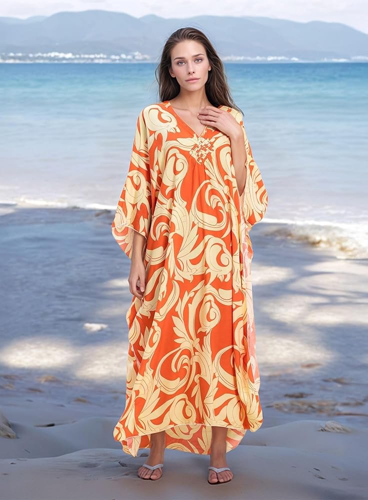 Orange Maya Tropical Loose, Casual Kaftan -  AU 8-20