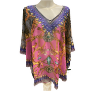 Kyra Relax Fit Bohemian Sheer Embellished  Kaftan Top One Size 10 to 22