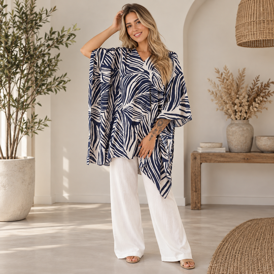 Maya Short Top Tunic One Size 14-26 -Navy Blue