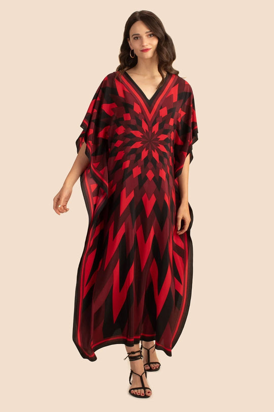 Maya Red Black MIDI Kaftan Dress O/S AU 12-26