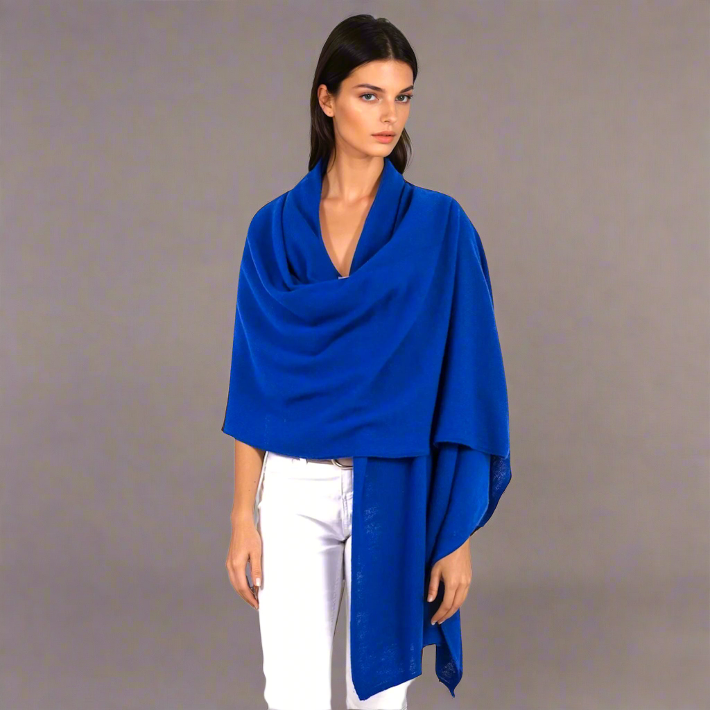 Julian 100% Cashmere Knitted Extra large Travel Wrap/Shawl-Royal Blue