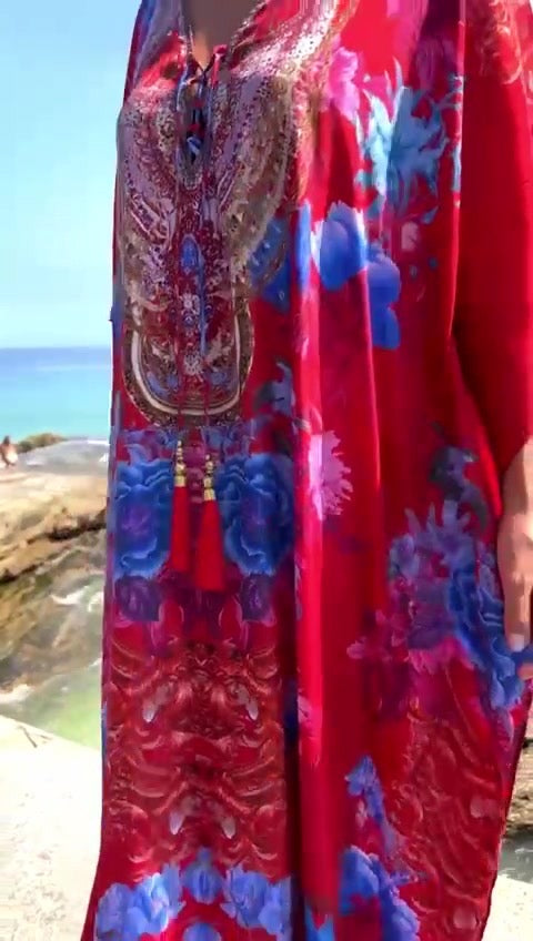 Red Floral Saga - Coco Bella Kaftan 12-20