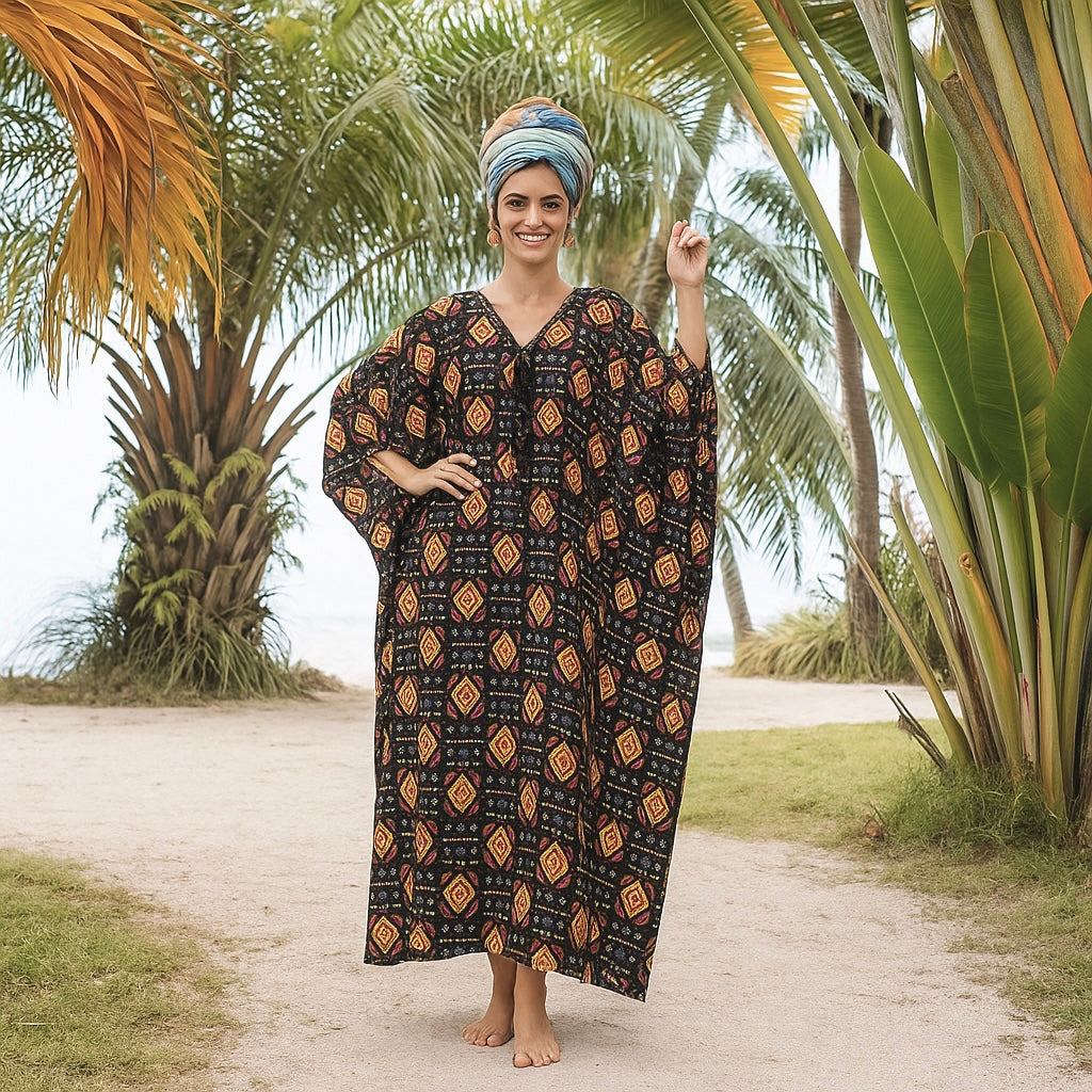 Maya Black Tropic Tales Bohemian kaftan - Sizes Available AU 14-30