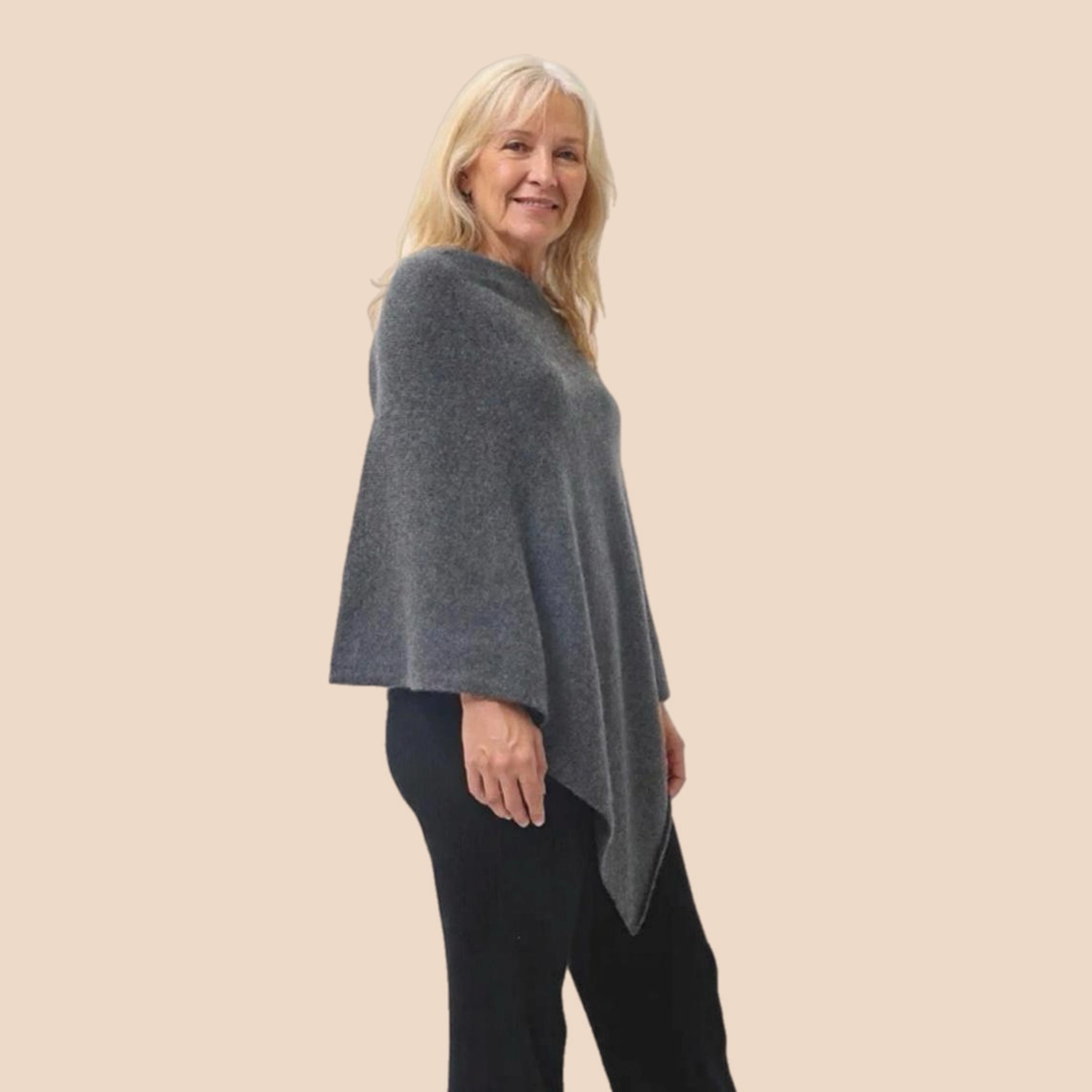 Charcoal Grey 100% Pure Cashmere Julian Poncho