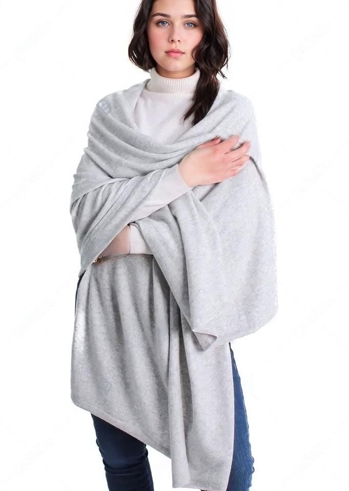 Light Grey Julian 100% Cashmere Knitted 2 Ply  Extra large Travel Wrap/Shawl