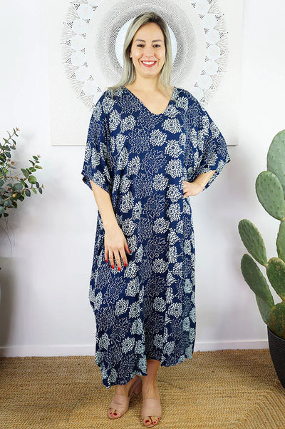 Navy Sunflower Maya Kaftan