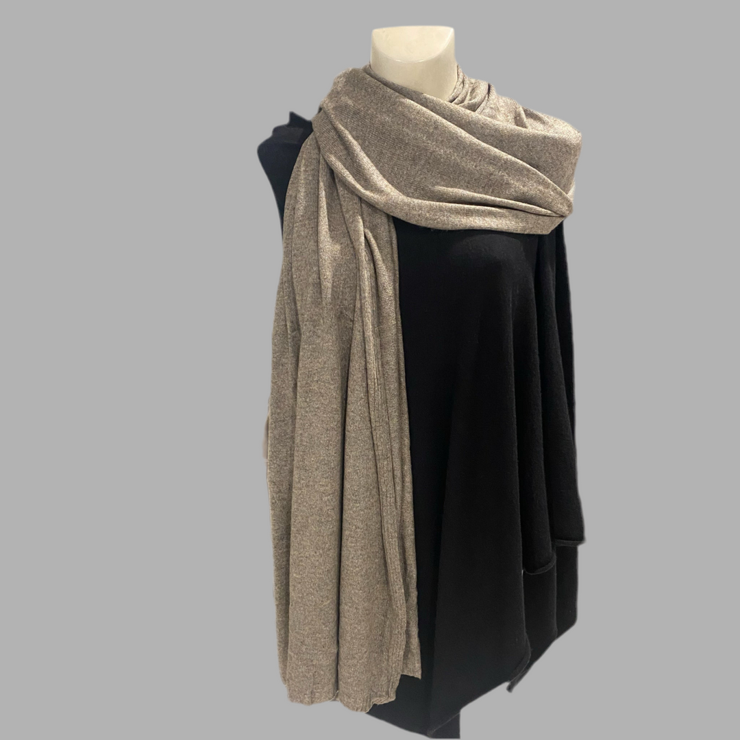 Grainy Taupe Julian 100% Knitted Cashmere Extra large Travel Wrap/Shawl