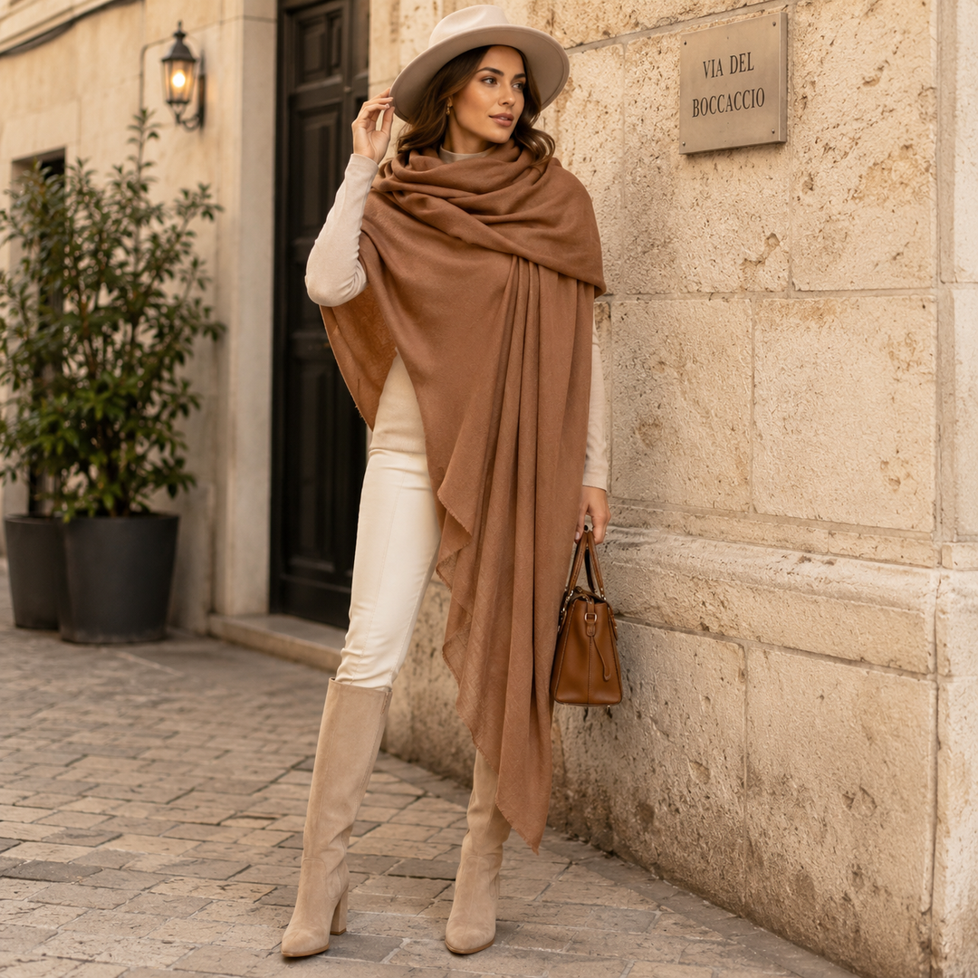 Julian 100% Cashmere Ultra fine  oversized scarf/ wrap/ shawl-
Spiced Latte