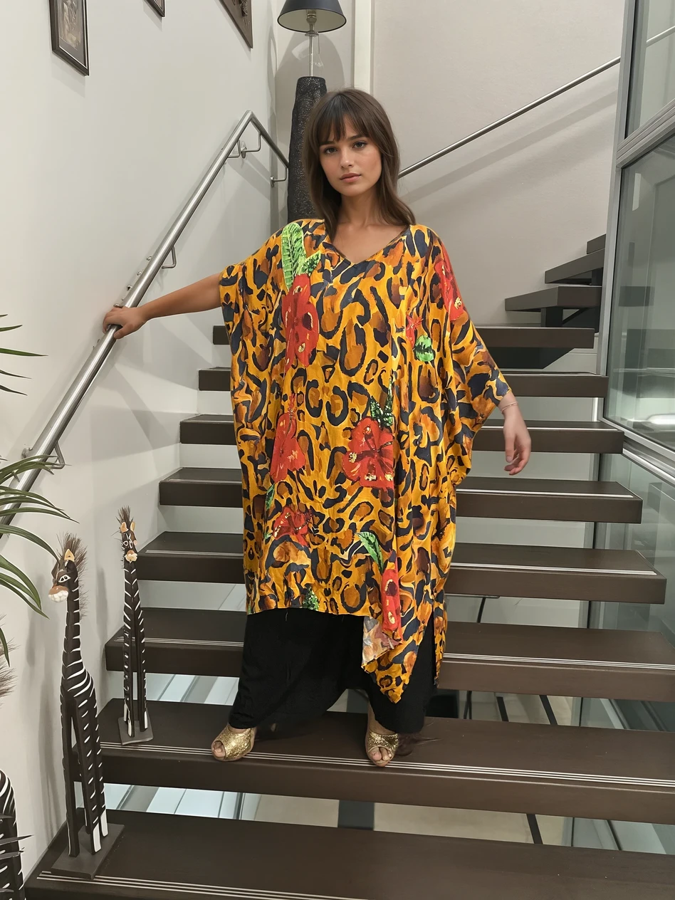 Maya Rayon Animal footprints Kaftan Top - Sizes Available AU 20-32