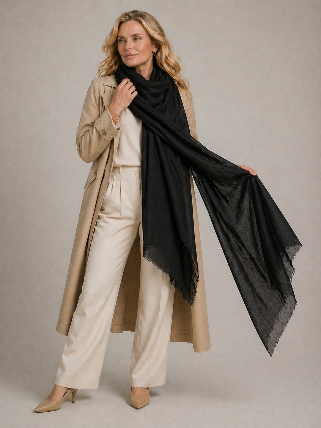 Black Julian 100% Ultra fine Pashmina cashmere oversized scarf/ wrap/ shawl
