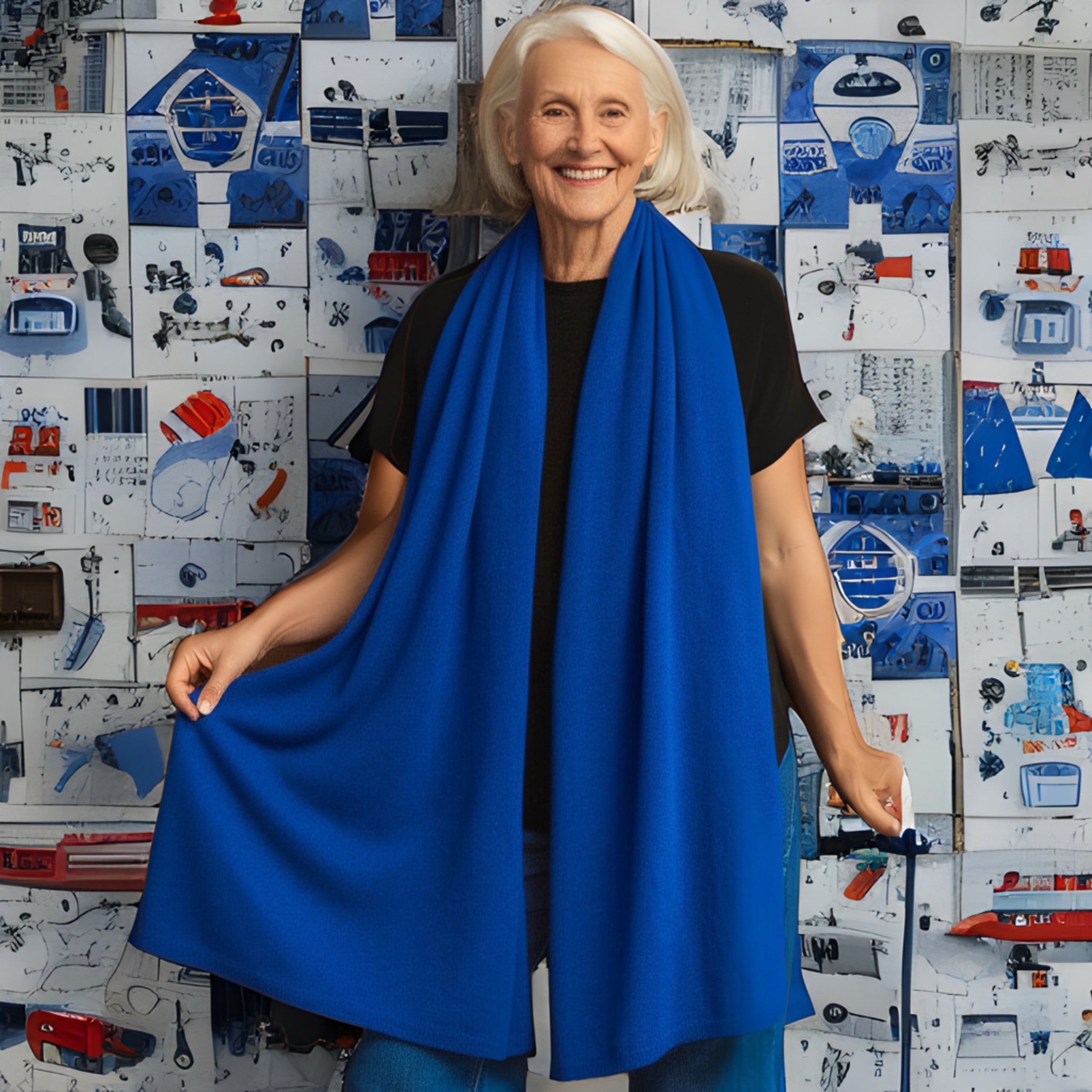 Julian 100% Cashmere Knitted Extra large Travel Wrap/Shawl-Royal Blue