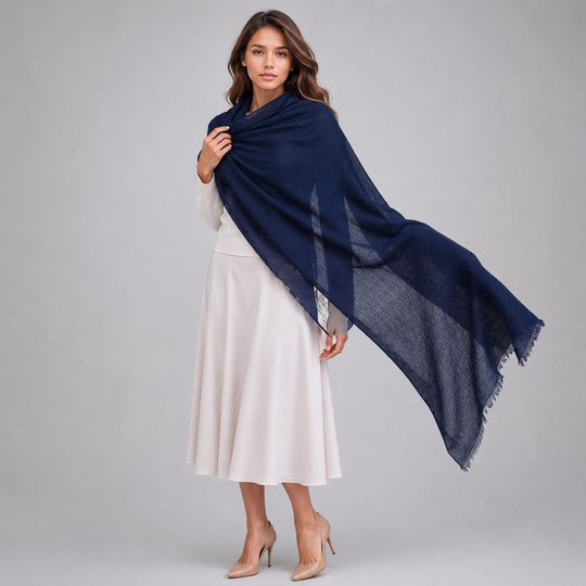 Navy Blue Julian 100% Ultra fine cashmere oversized scarf/ wrap/ shawl